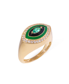 J by boghossian, white diamond, gold, ring, eye, evil eye, pinky, emerald, green enamel