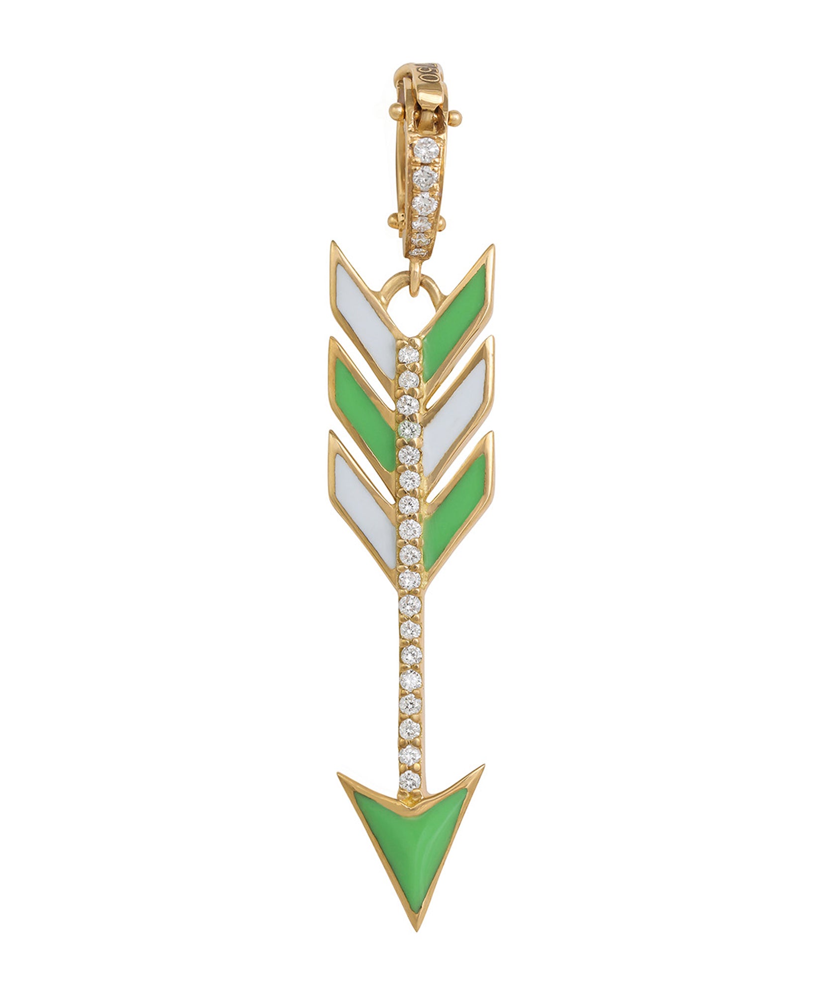J by Boghossian, necklace, pendant, gold, arrow, Cupid's Arrow, charm, green enamel