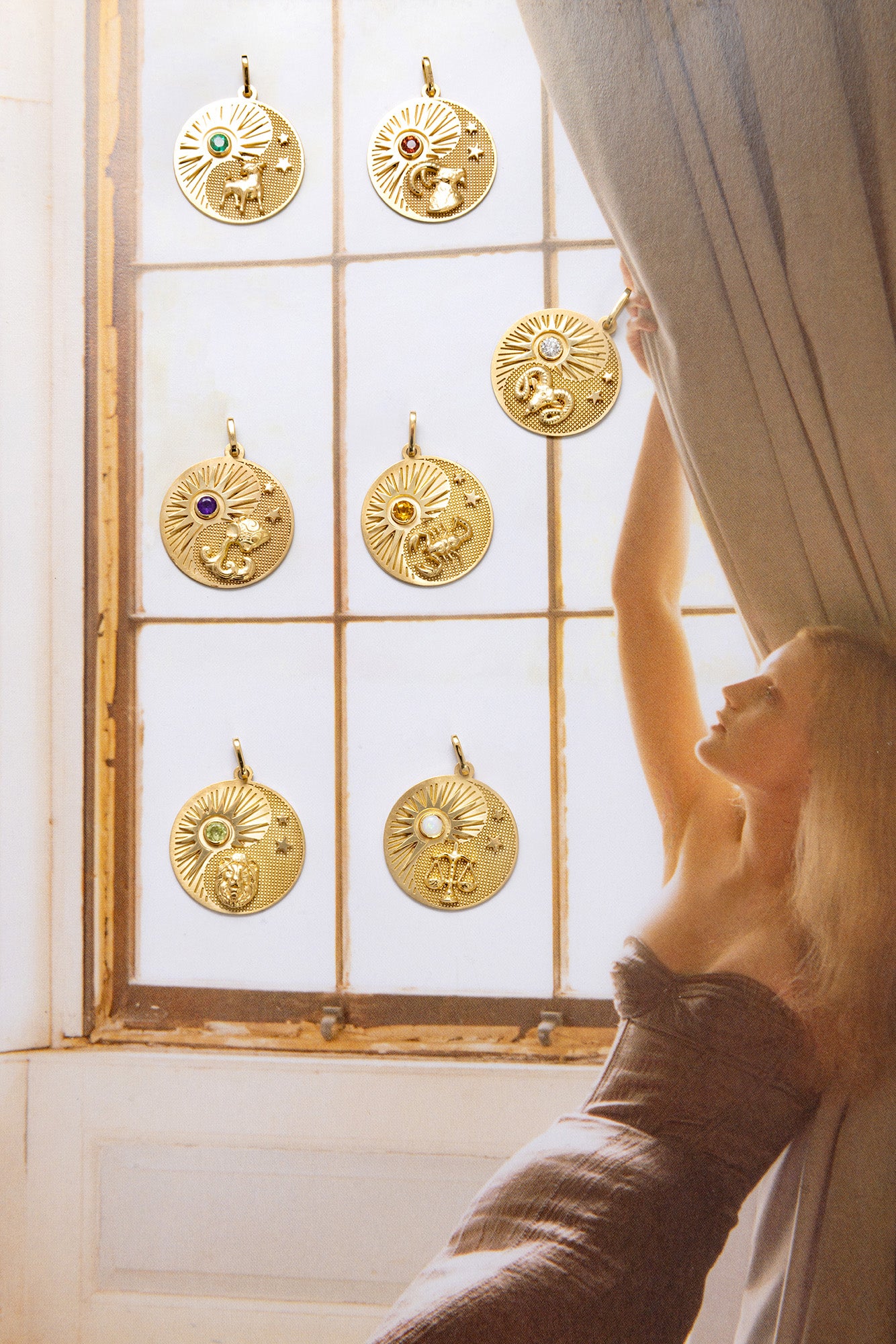 J by boghossian,necklace, horoscope, gold, garnet stone, capricorn