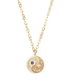 J by Boghossian, necklace, pendant, gold, matt, amethyst stone, aquarius