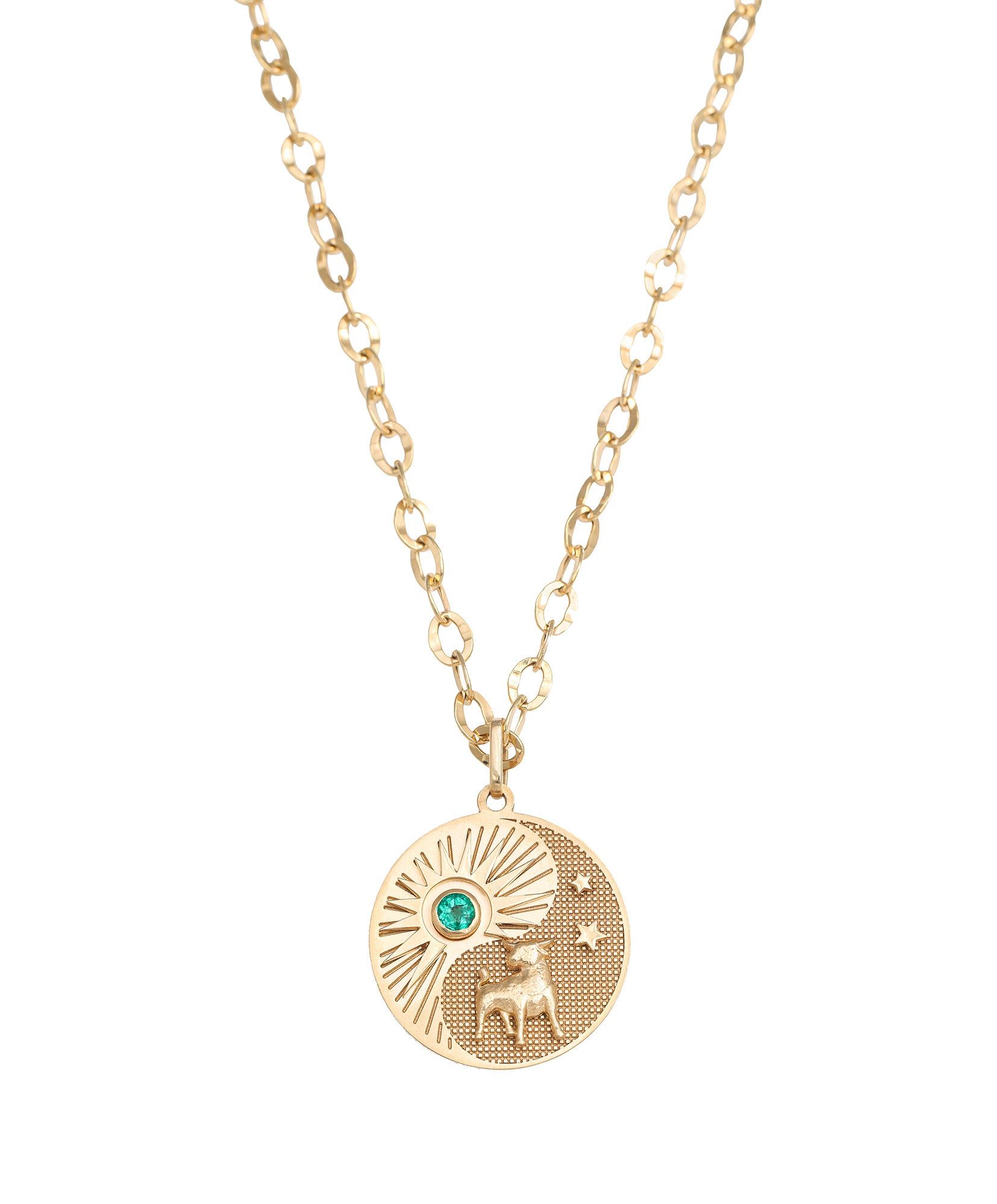 J by boghossian, gold, necklace, pendnat, horoscope, taurus, emerald stone
