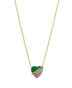 J by boghossian, white diamonds, gold, necklace, heart, brown diamond, green enamel