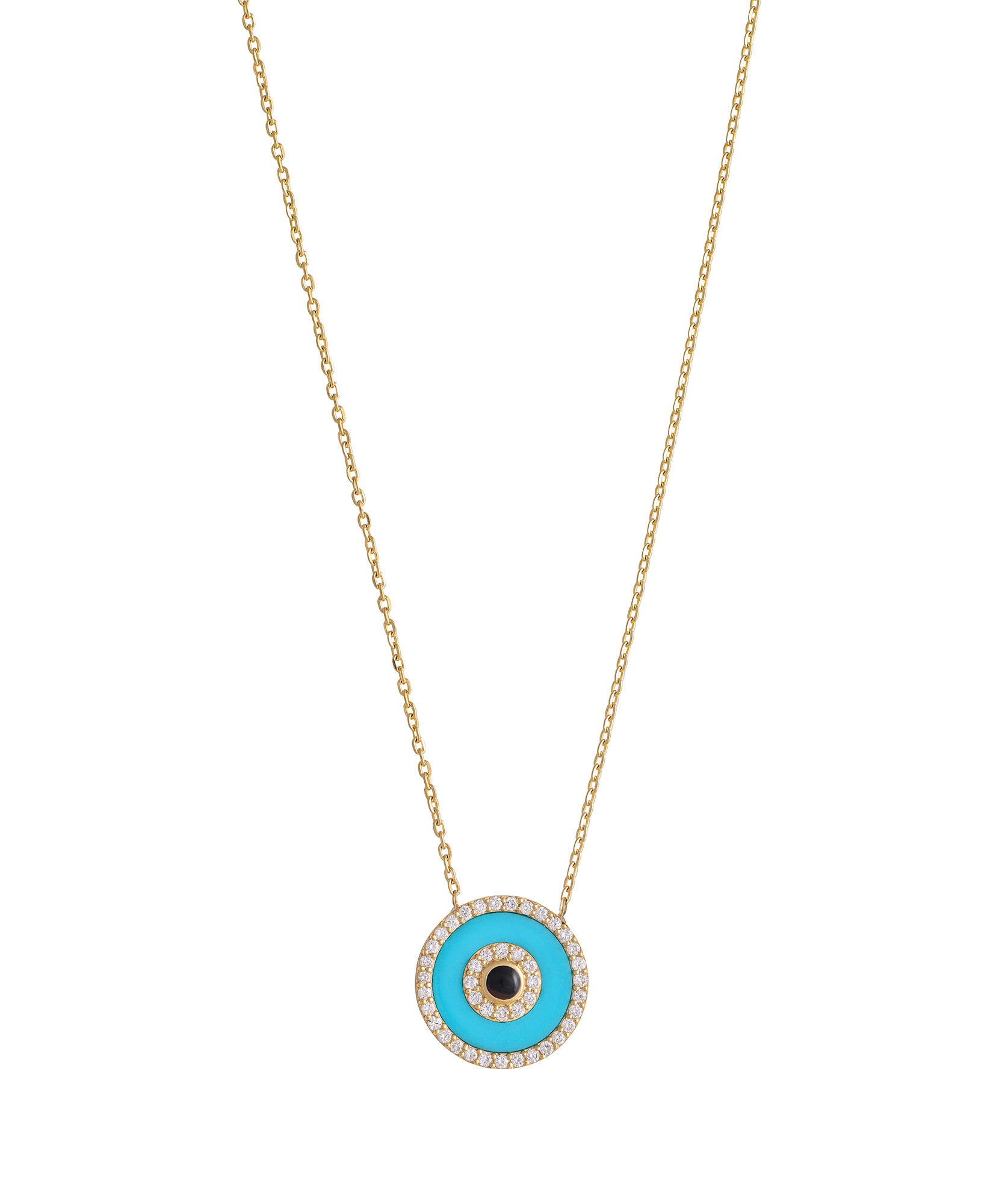 necklace, white diamond, gold, evil eye, turquoise