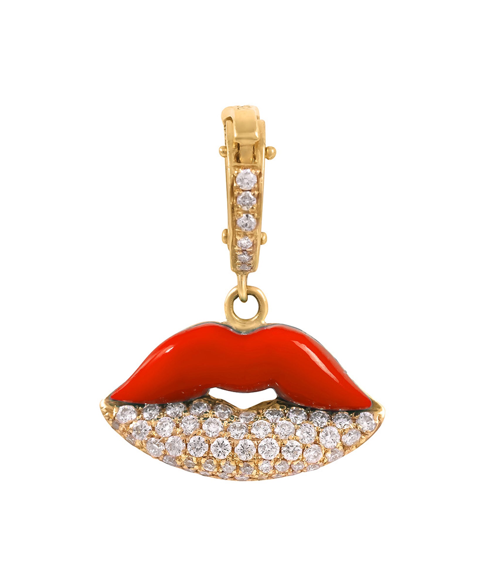 J by boghossian, white diamonds, gold, charm, lips, pendant, red