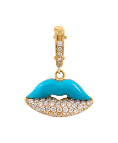 J by boghossian, white diamonds, gold, charm, lips, pendant, turquoise