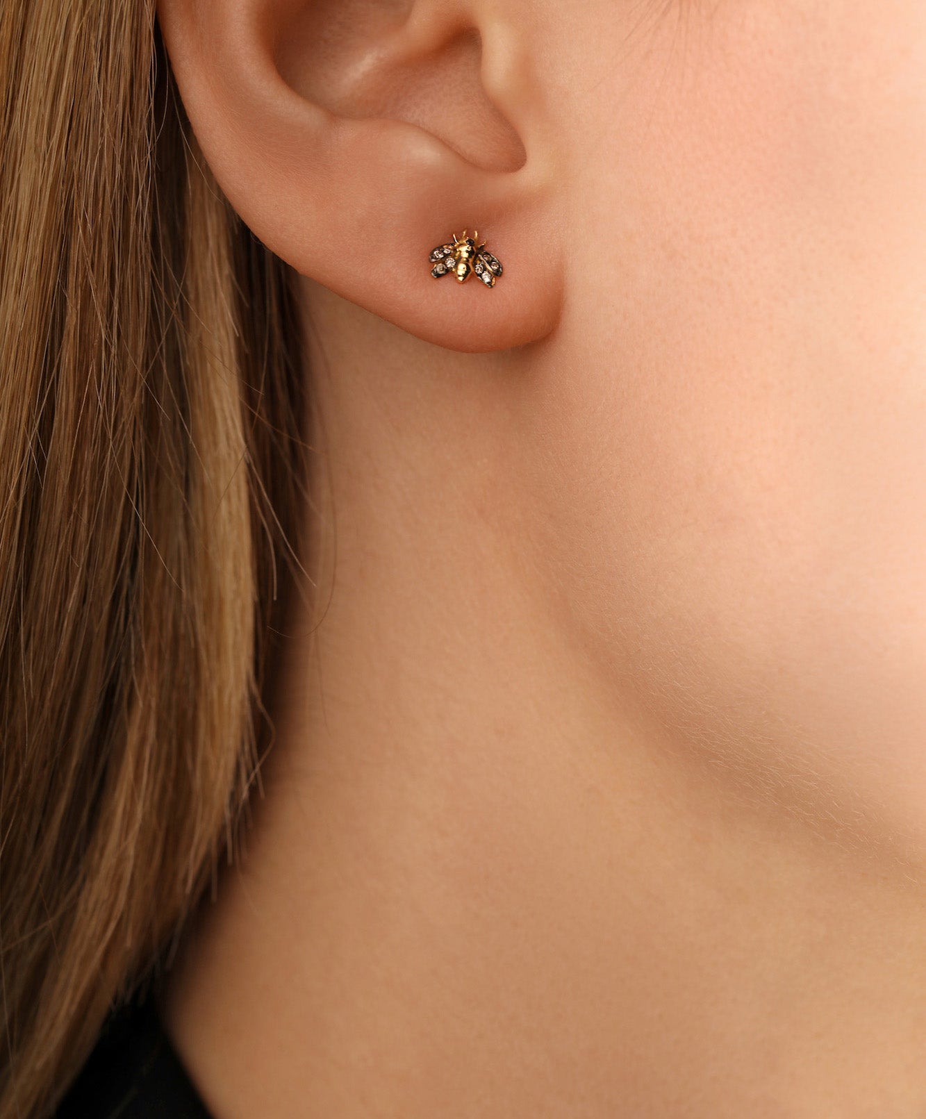 J by boghossian, white diamond, gold, earrings, honey bee, stud