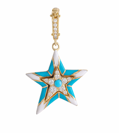 J by boghossian, gold, charm, pendant, star, white diamond, turquoise, white enamel