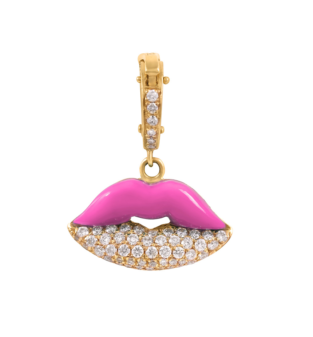 J by boghossian, white diamonds, gold, charm, lips, pendant, pink