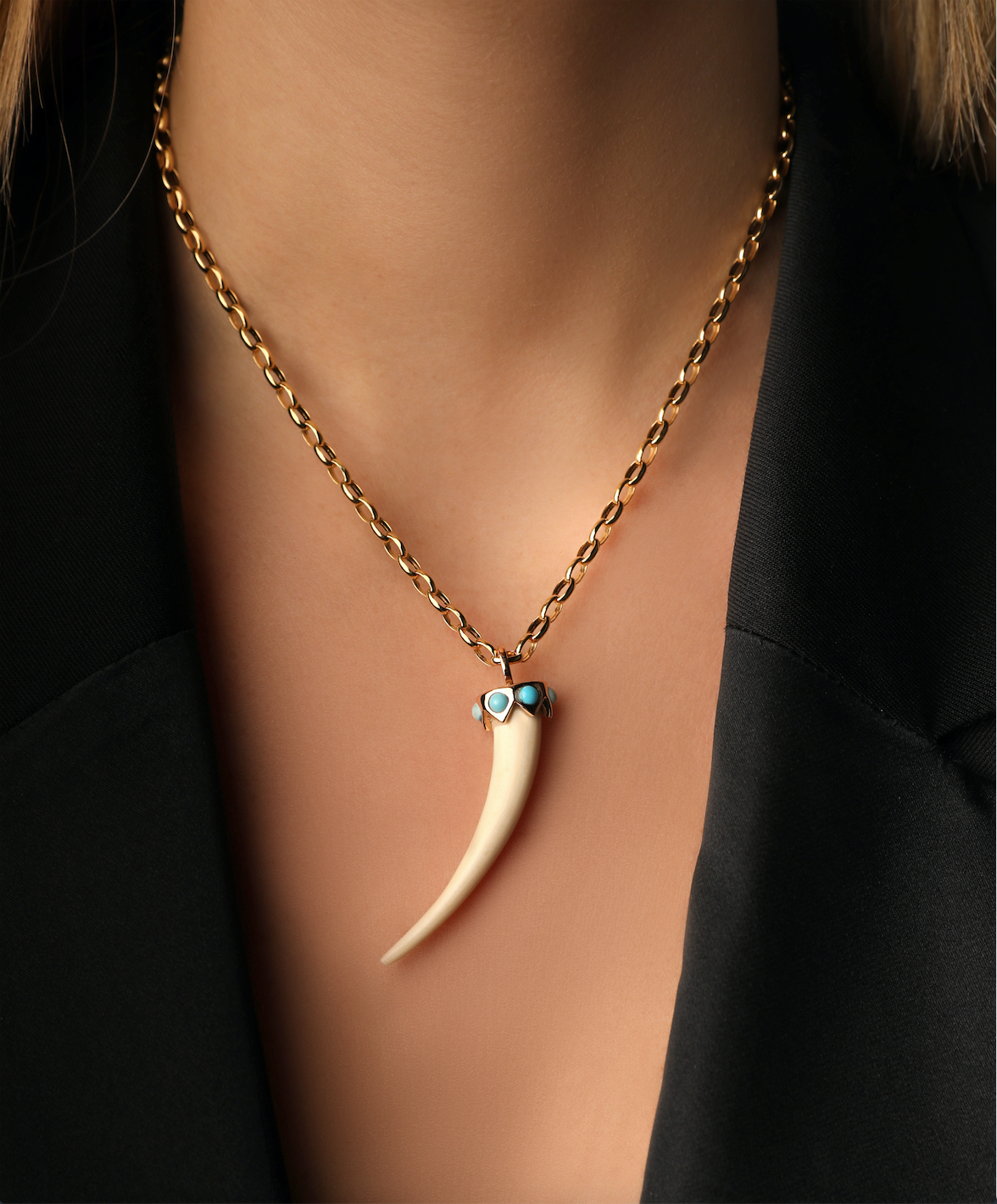 J by boghossian, gold, pendant, tusk, turquoise