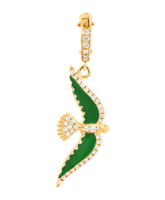  J by boghossian, white diamonds, gold, charm, pendant, bird, green enamel