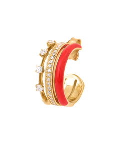J by boghossian, gold, earring, hoop, triple hoop, white diamond, red enamel
