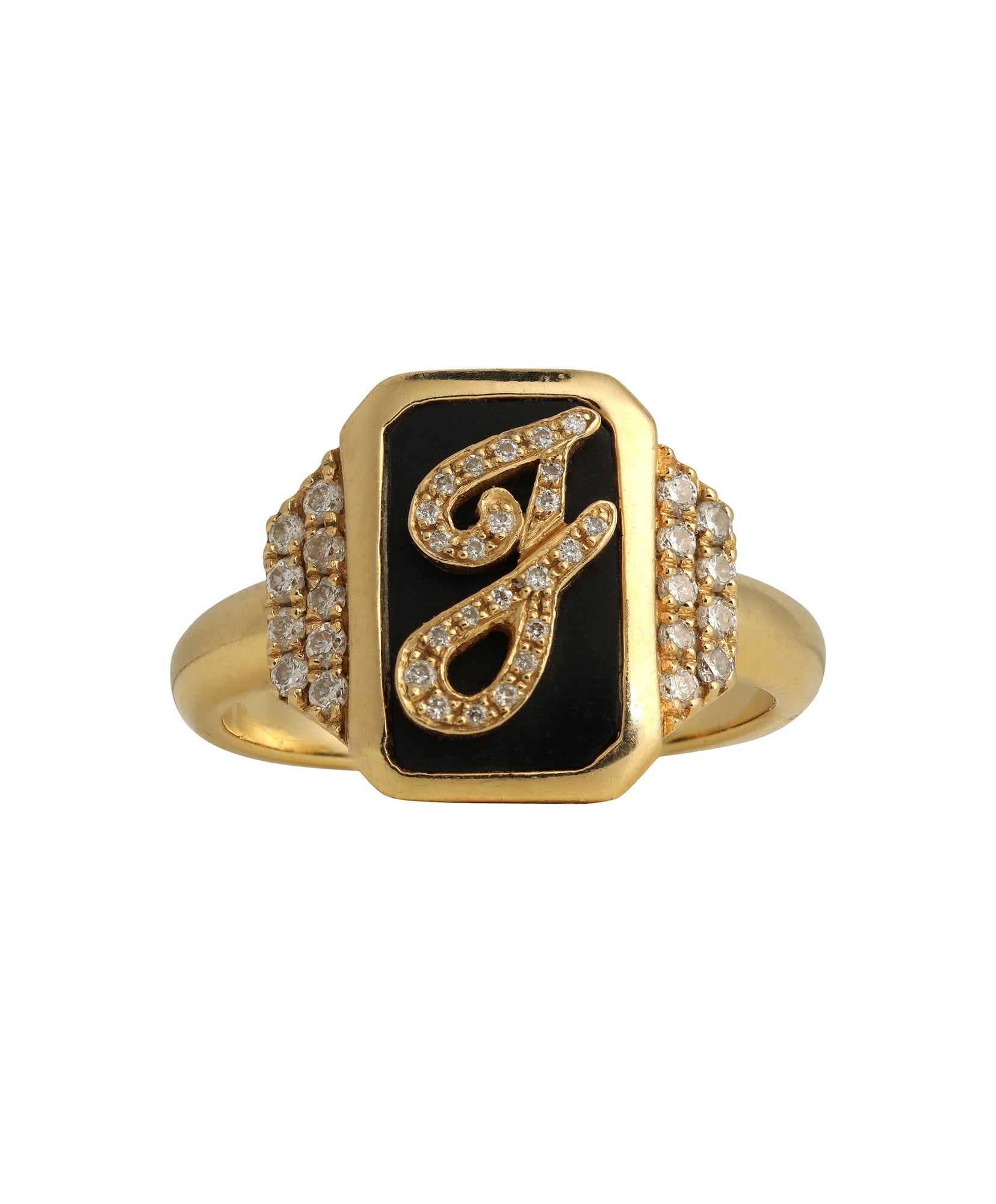 J by boghossian, ring, gold, customizable, initial, onyx
